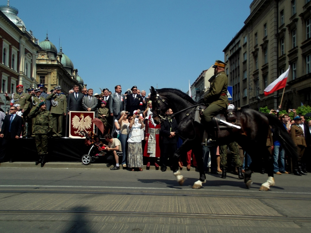 Majowka in Krakow- patriots walking in march to celebrate independence.