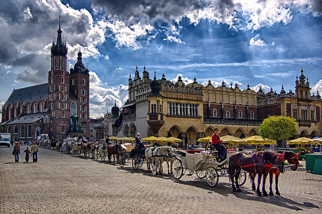 Krakow trips in a horse carriage, around the Main Square. 