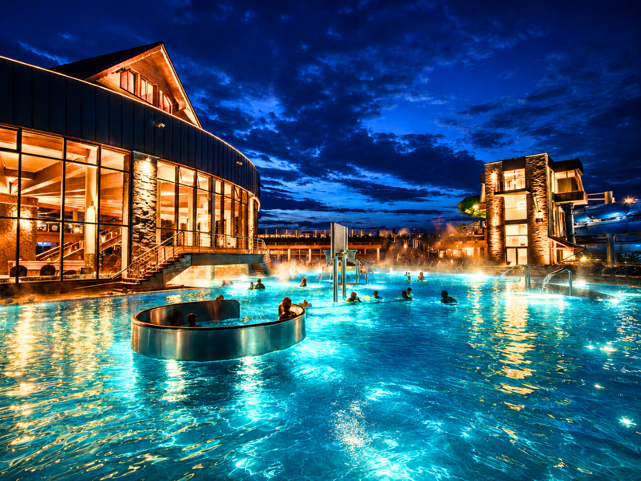 thermal-pools-zakopane-evening Thermal pools near Zakopane in the evening