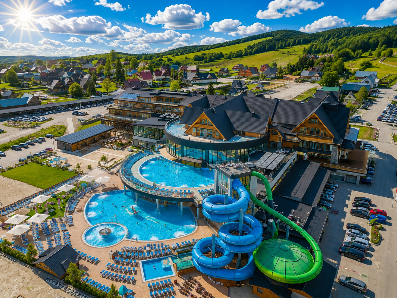 zakopane-thermal-baths-aerial-pools Aerial view of thermal baths near Zakopane