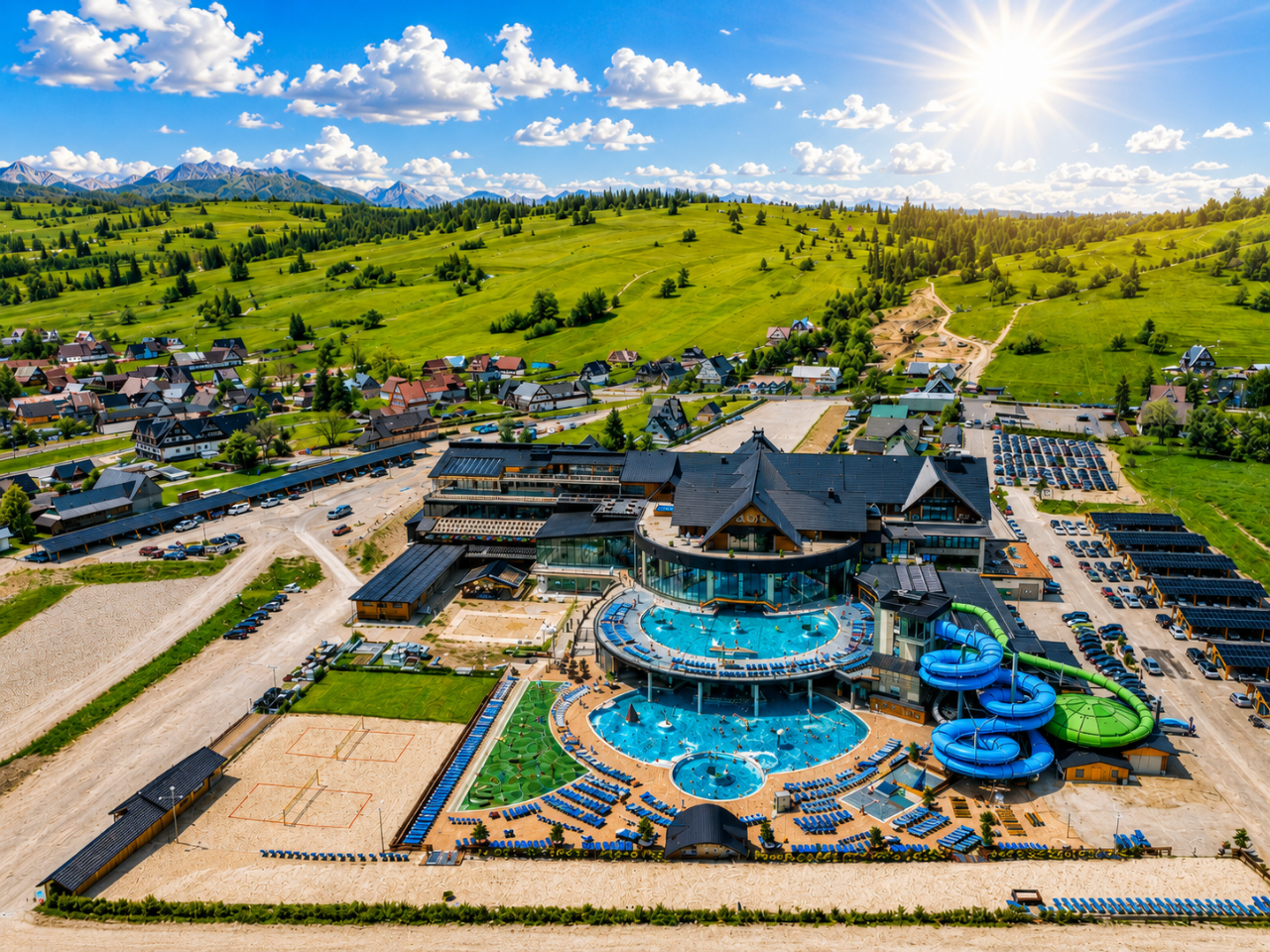 zakopane-thermal-baths-aerial-view Zakopane thermal baths with Tatra Mountain views